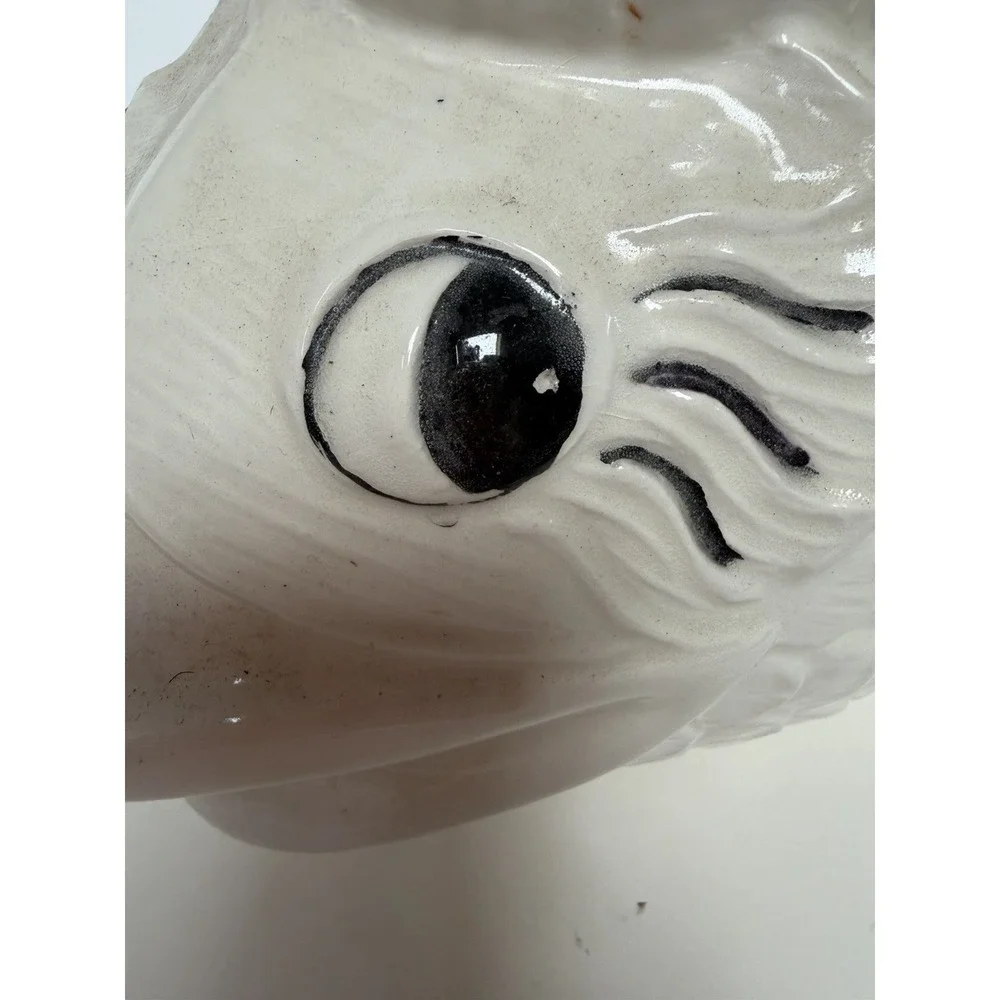 Vintage Ceramic White Fish Planter Pair Graduated Sizes MCM Koi Anthropomorphic - Picture 12 of 12